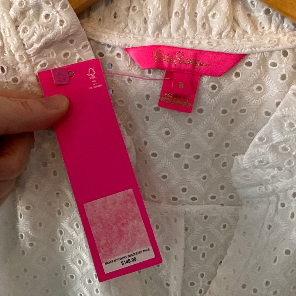 Lilly Pulitzer White Eyelet Ruffle Sleeve Button-Front Top - Picture 2 of 4